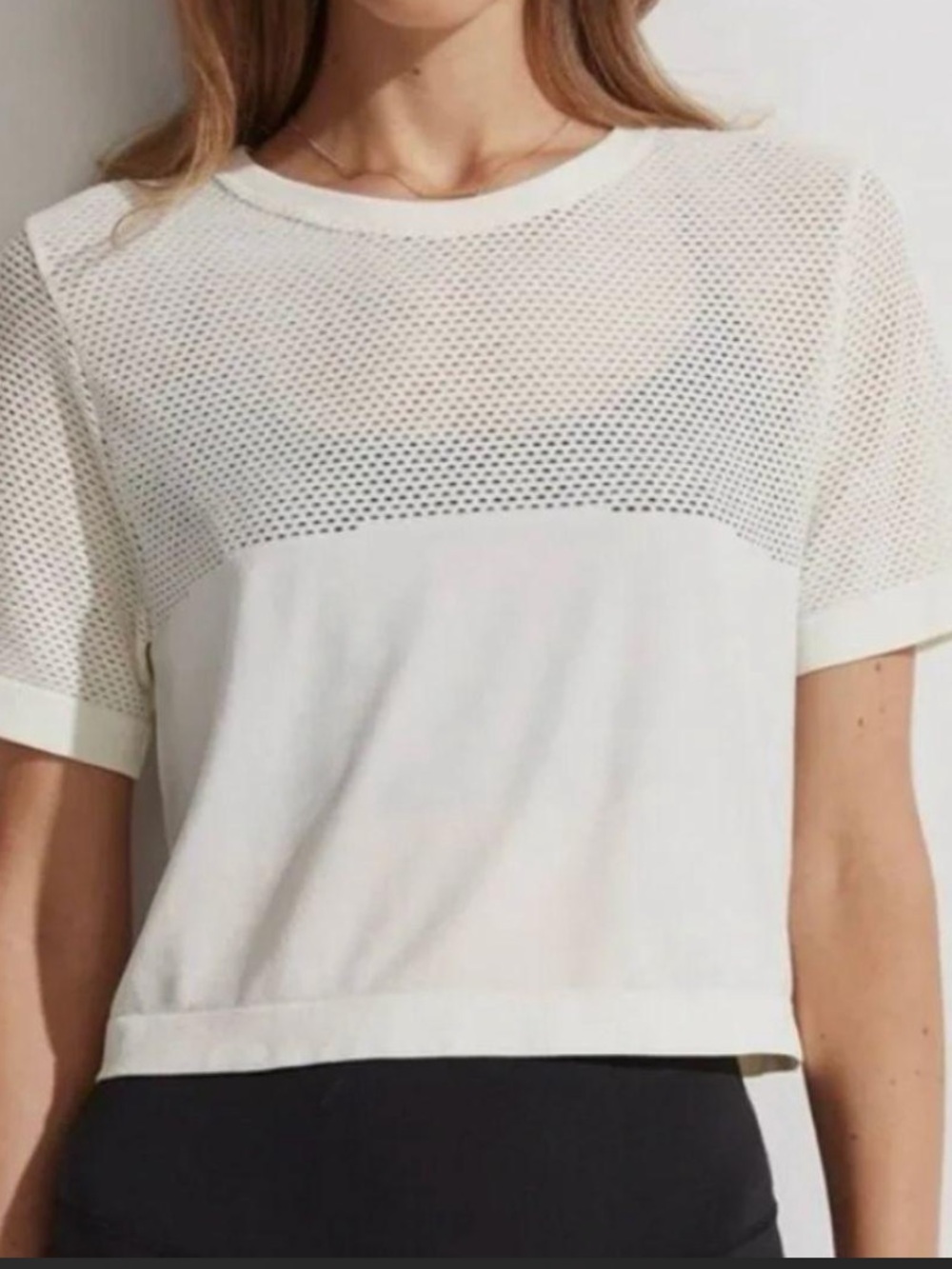 Varley Paden Tan Mesh Athletic Crop Tee